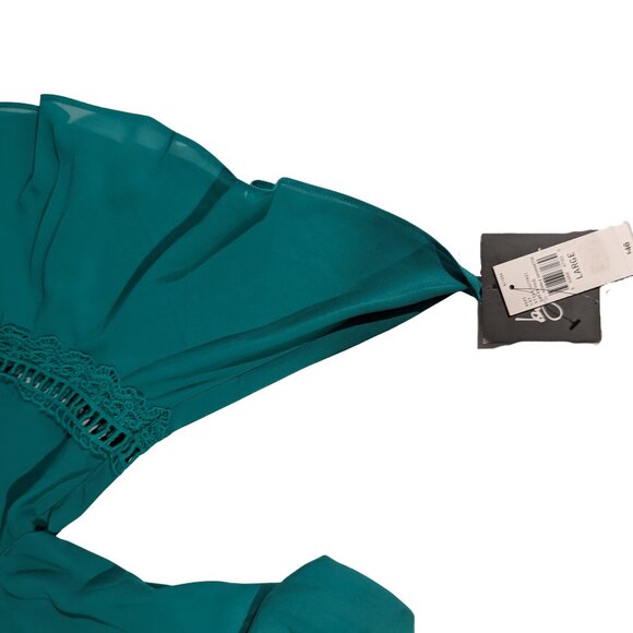 by & by Women's Large Blouse Top Shirt Emerald Green Bell Sleeve - Picture 11 of 11